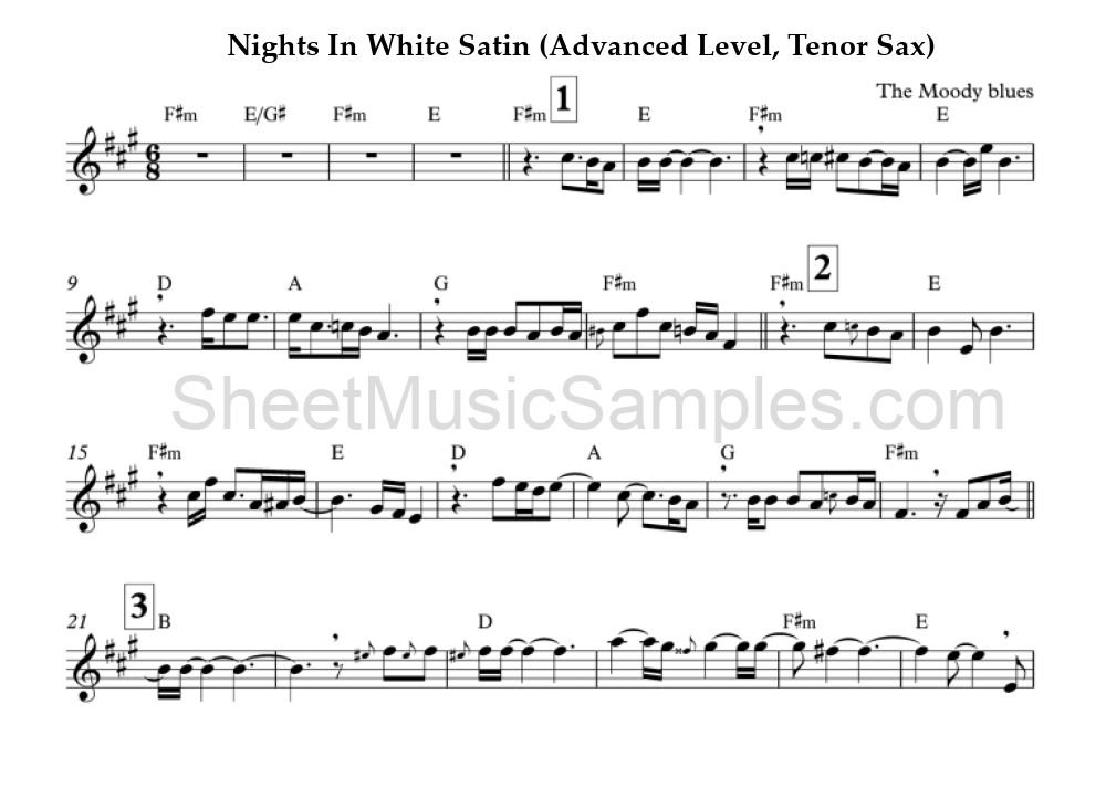 Nights In White Satin (Advanced Level, Tenor Sax)