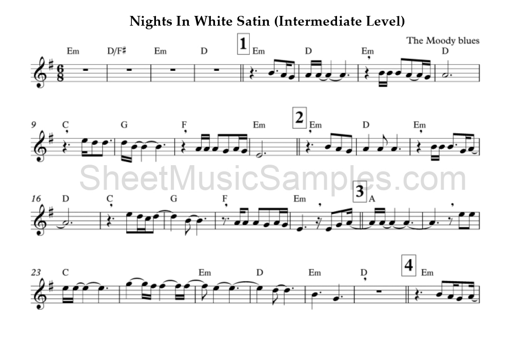 Nights In White Satin (Intermediate Level)