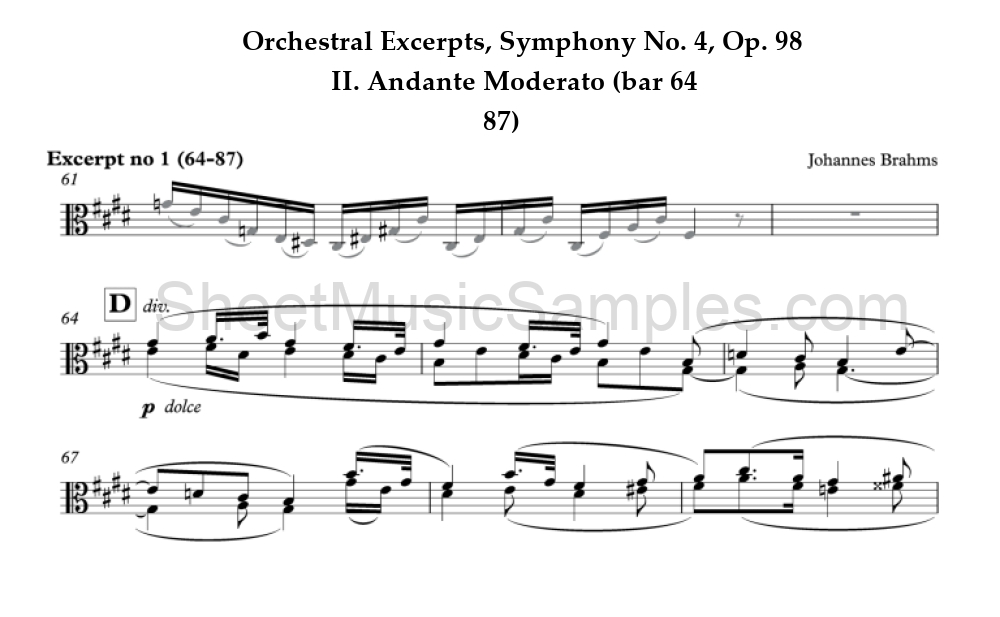 Orchestral Excerpts, Symphony No. 4, Op. 98 - II. Andante Moderato (bar 64 - 87)