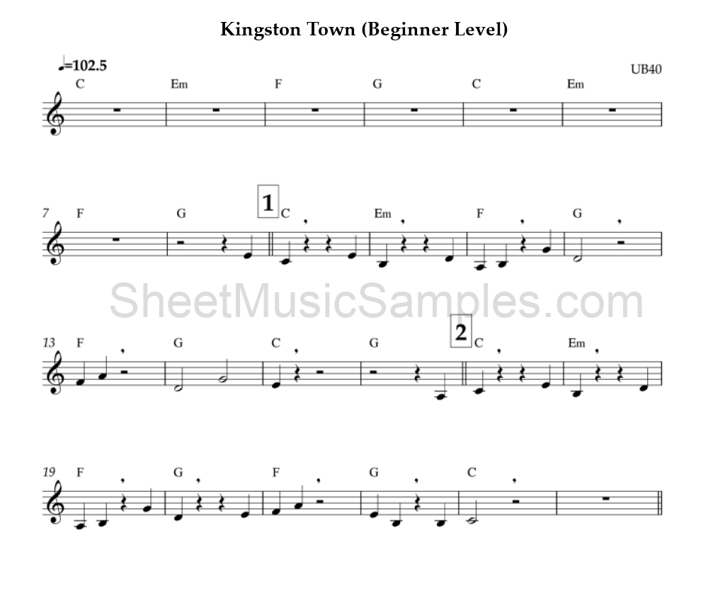 Kingston Town (Beginner Level)