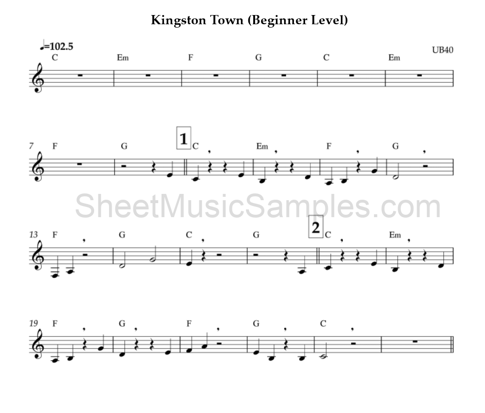 Kingston Town (Beginner Level)