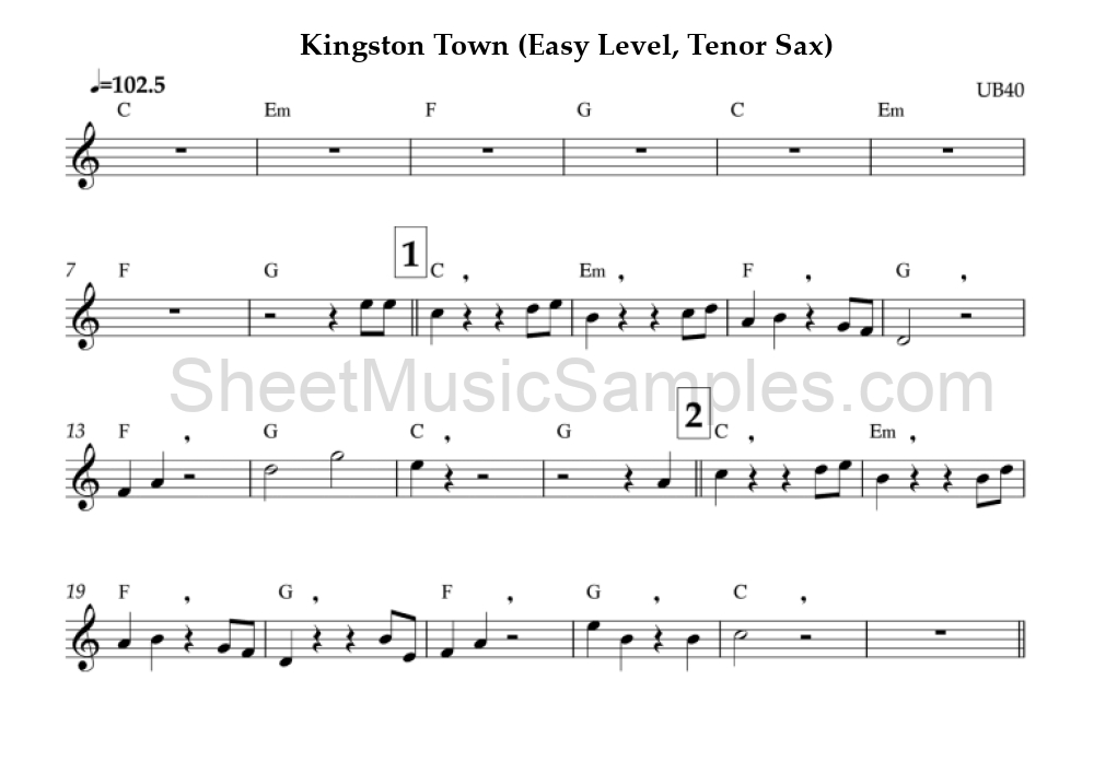 Kingston Town (Easy Level, Tenor Sax)