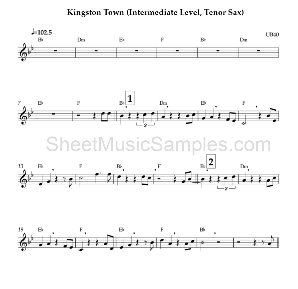 Kingston Town (Intermediate Level, Tenor Sax)