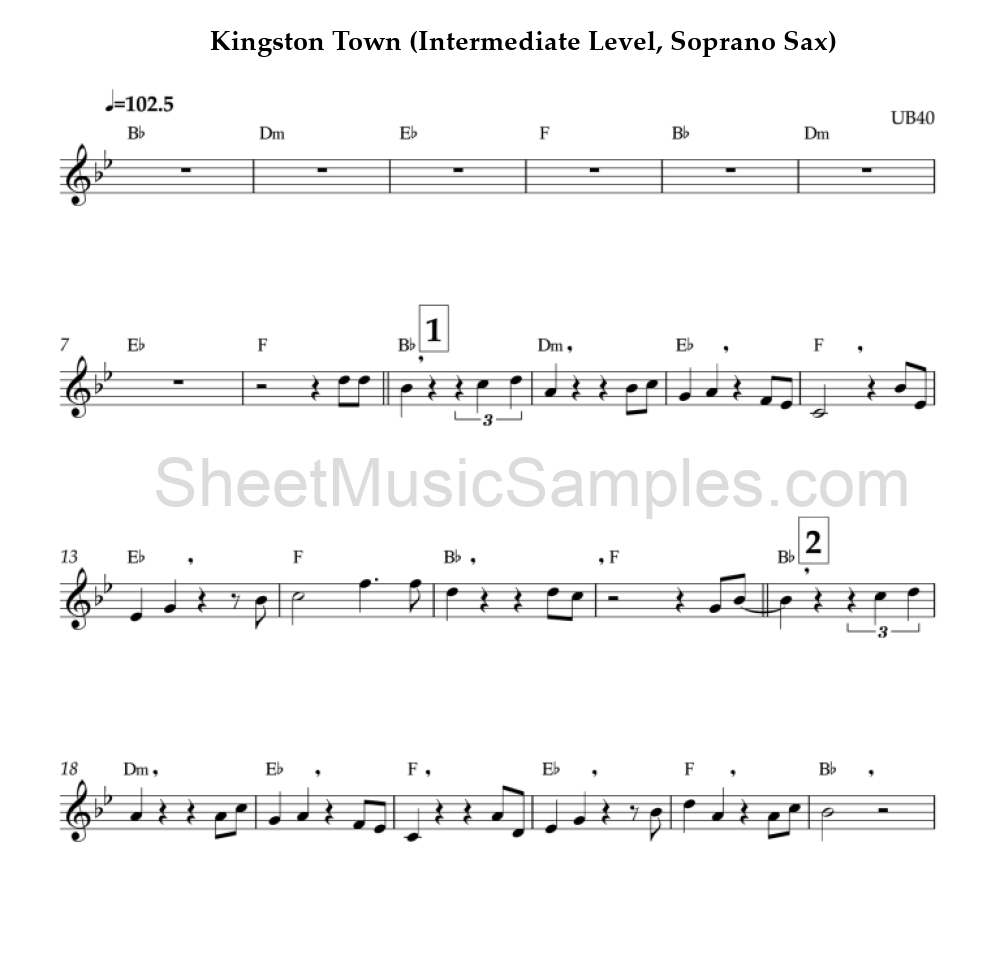 Kingston Town (Intermediate Level, Soprano Sax)