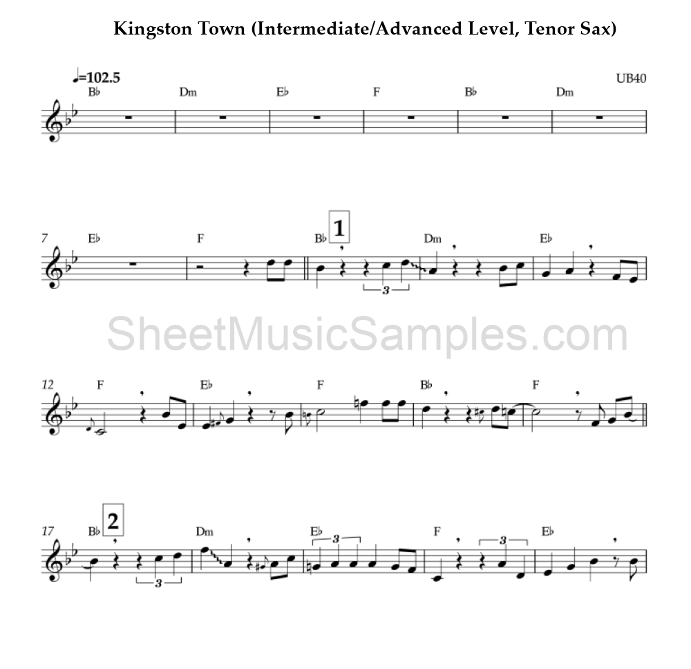 Kingston Town (Intermediate/Advanced Level, Tenor Sax)