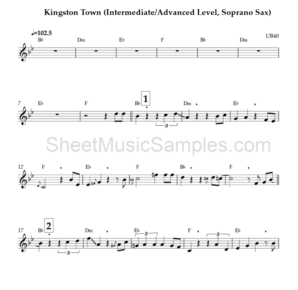 Kingston Town (Intermediate/Advanced Level, Soprano Sax)