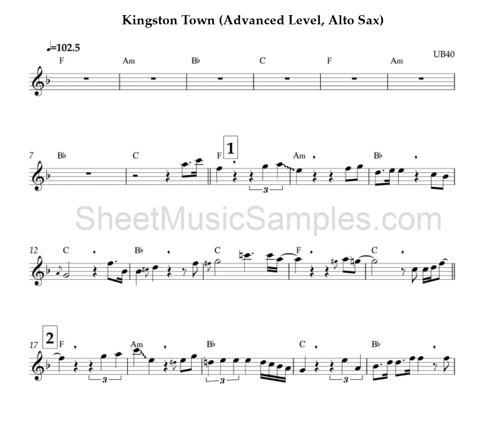 Kingston Town (Advanced Level, Alto Sax)