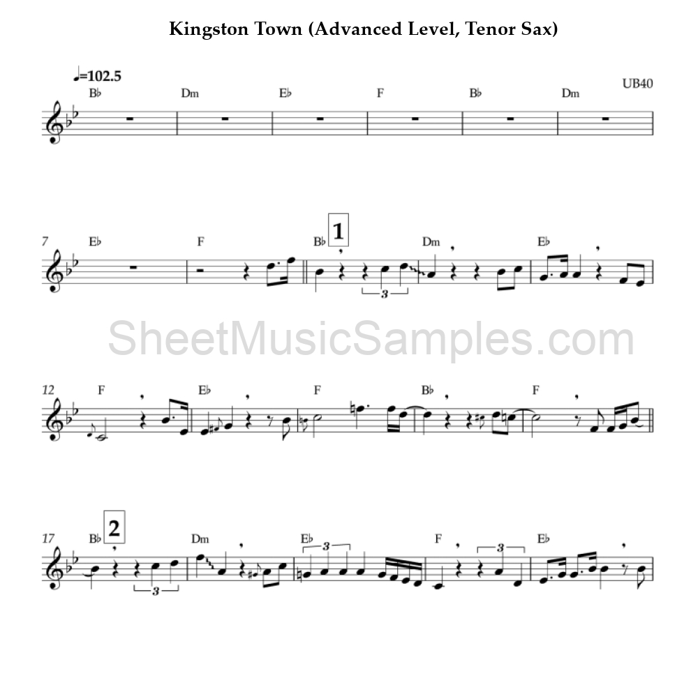 Kingston Town (Advanced Level, Tenor Sax)