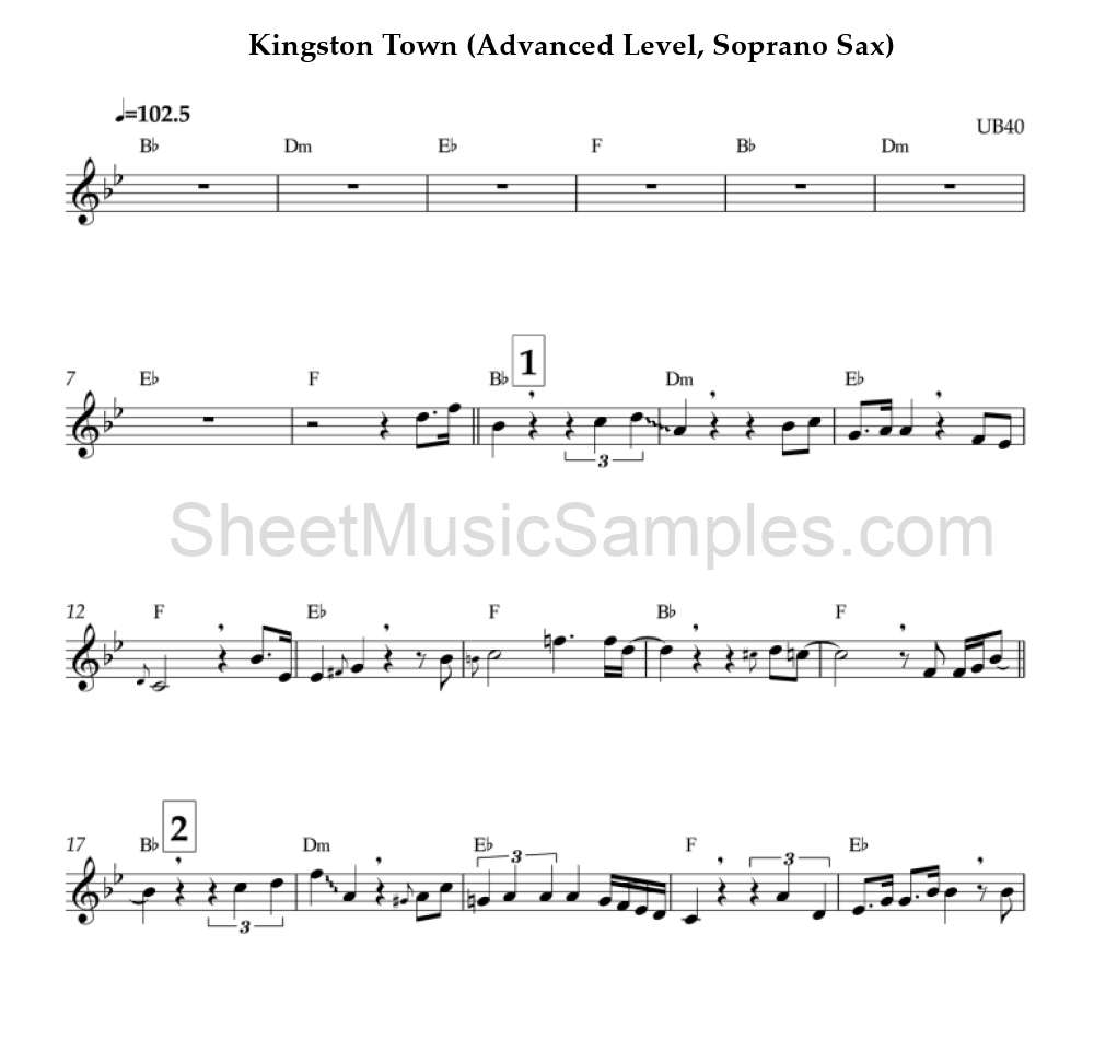 Kingston Town (Advanced Level, Soprano Sax)