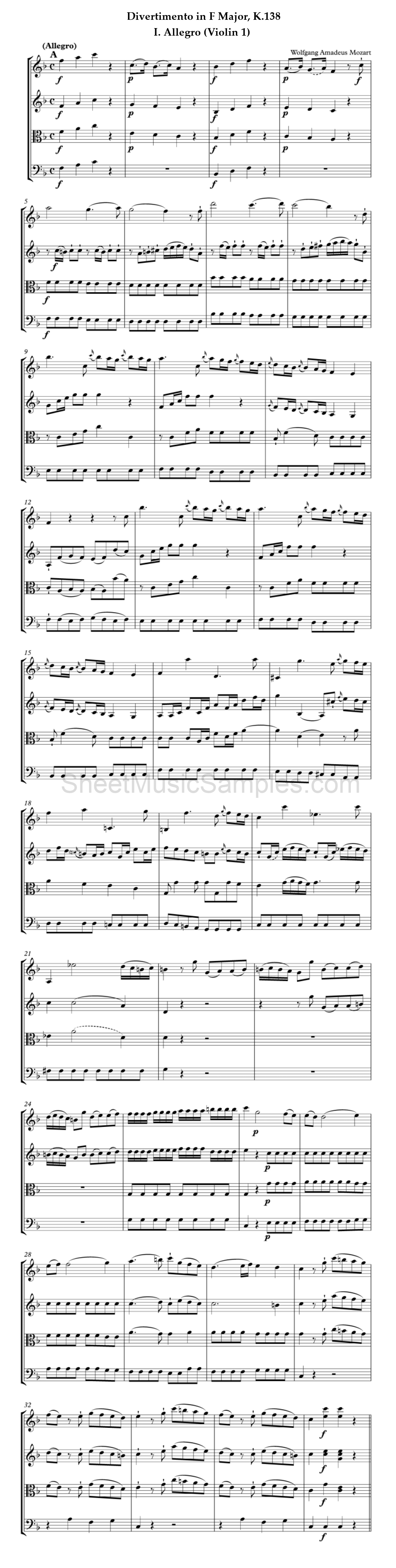 Divertimento in F Major, K.138 - I. Allegro (Violin 1)