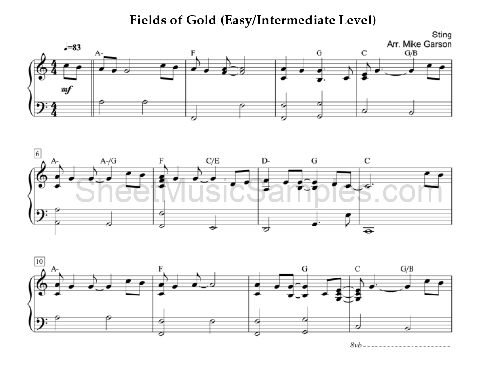 Fields of Gold (Easy/Intermediate Level)