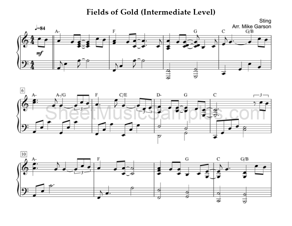 Fields of Gold (Intermediate Level)