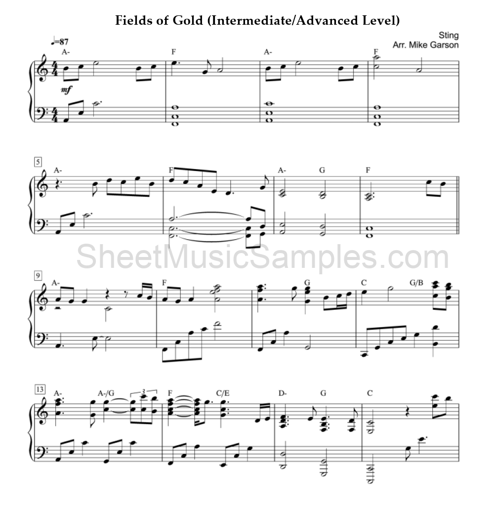 Fields of Gold (Intermediate/Advanced Level)