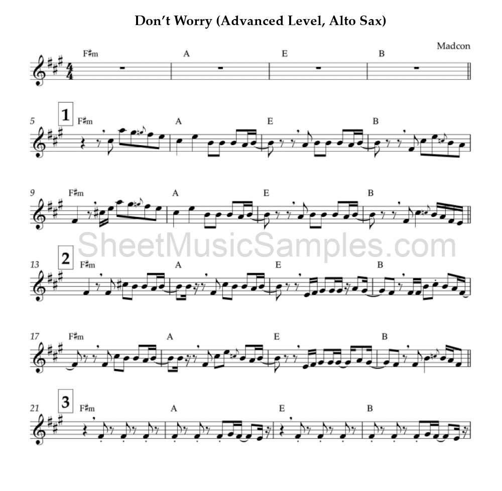 Don’t Worry (Advanced Level, Alto Sax)