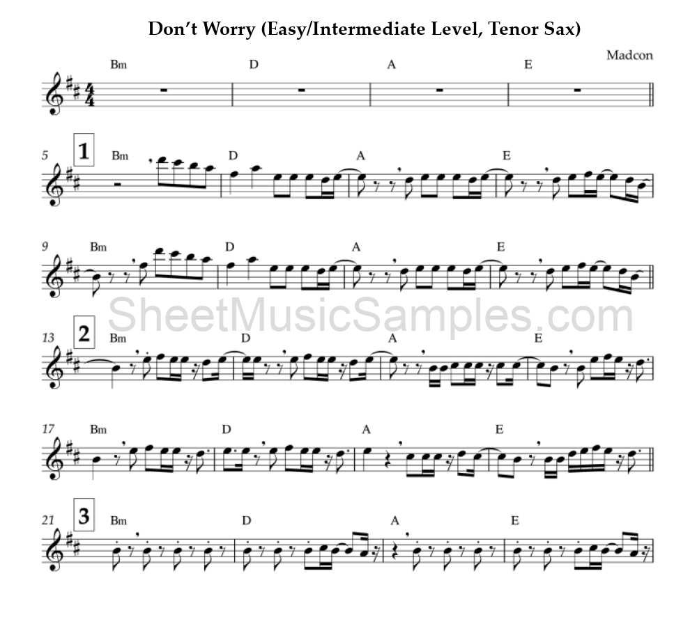 Don’t Worry (Easy/Intermediate Level, Tenor Sax)