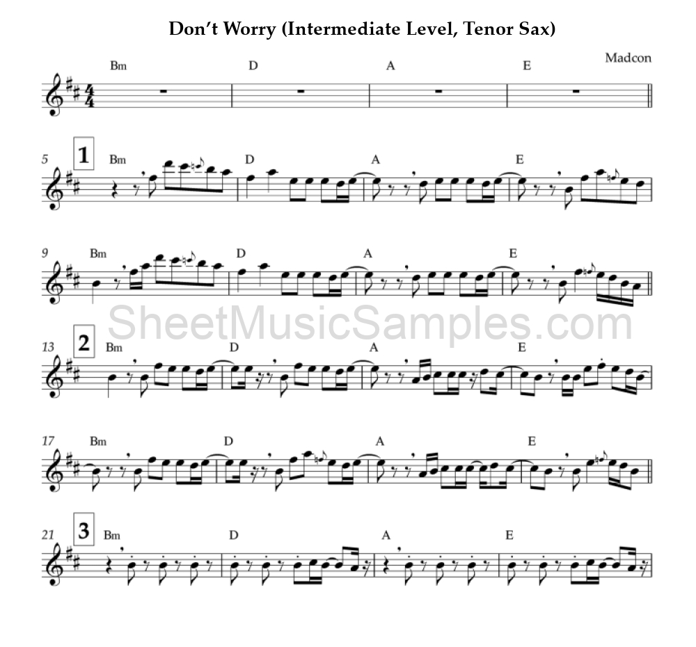 Don’t Worry (Intermediate Level, Tenor Sax)