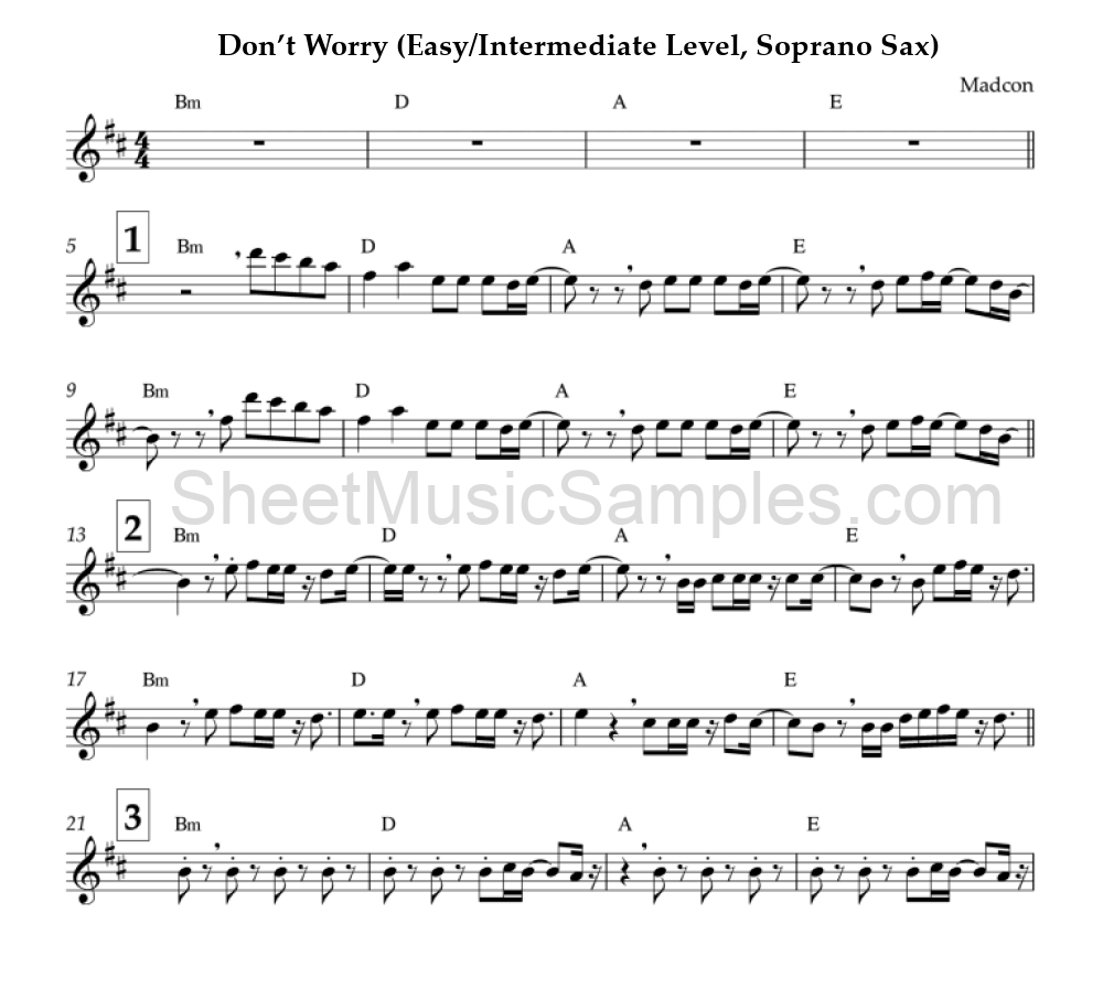 Don’t Worry (Easy/Intermediate Level, Soprano Sax)