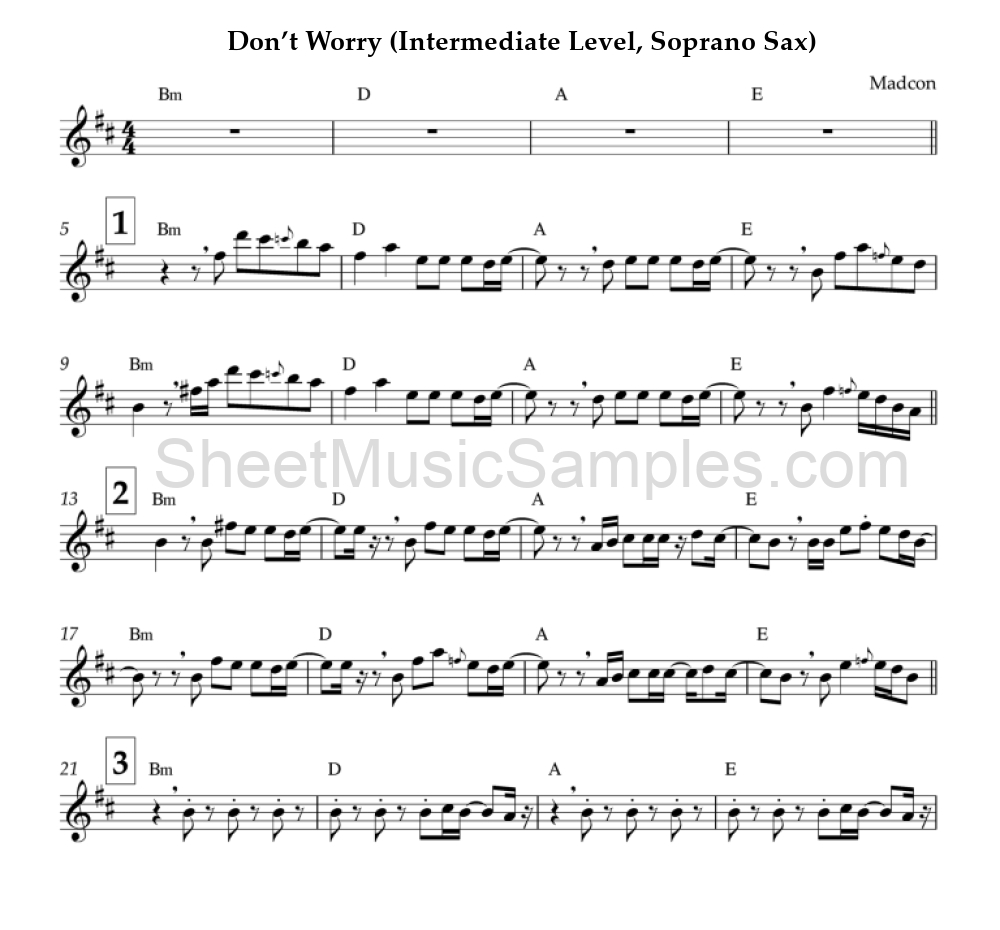 Don’t Worry (Intermediate Level, Soprano Sax)