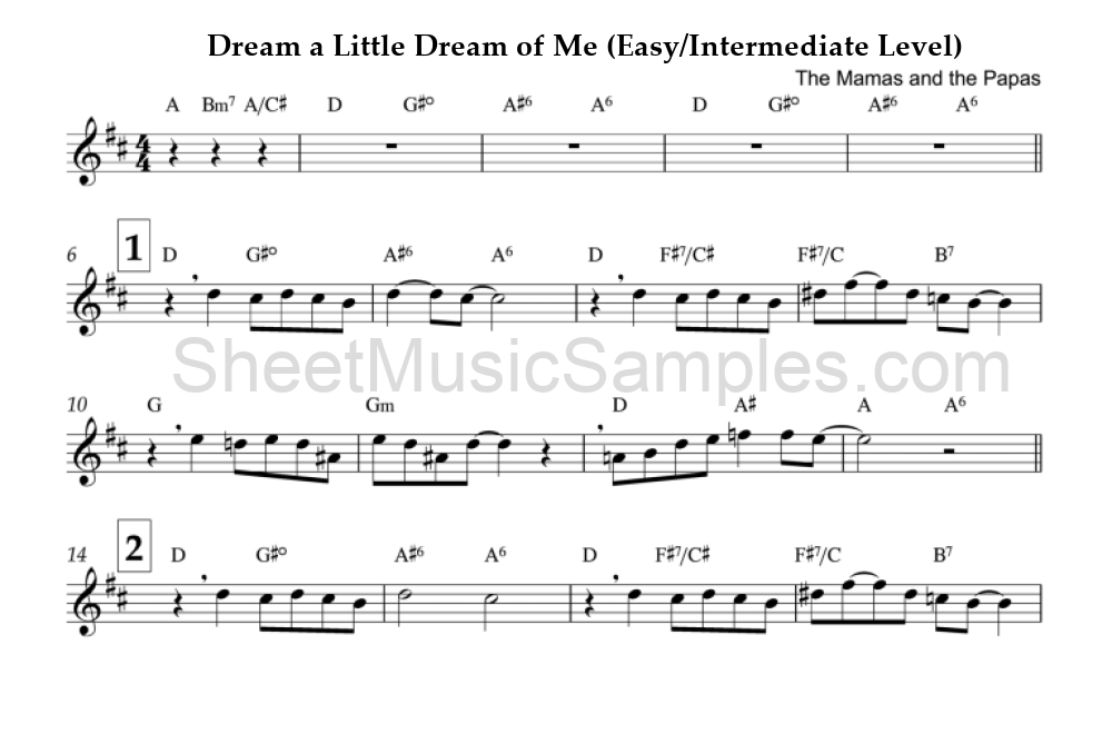 Dream a Little Dream of Me (Easy/Intermediate Level)