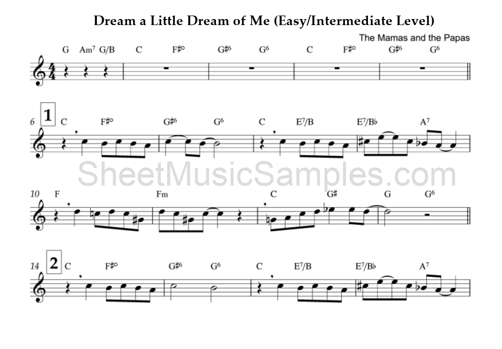 Dream a Little Dream of Me (Easy/Intermediate Level)