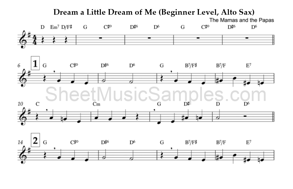 Dream a Little Dream of Me (Beginner Level, Alto Sax)