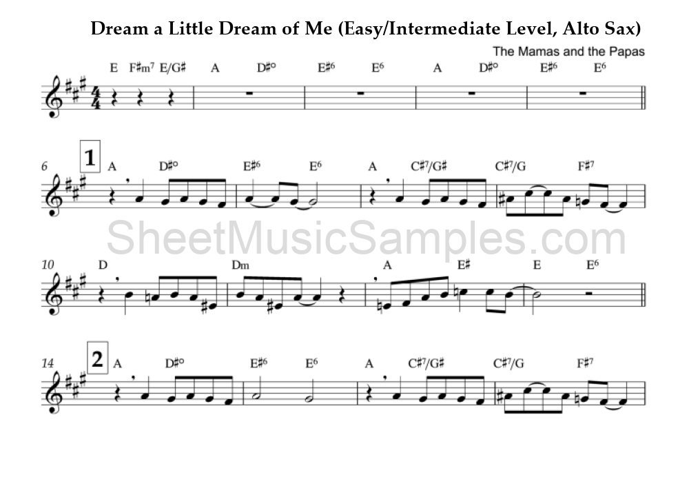 Dream a Little Dream of Me (Easy/Intermediate Level, Alto Sax)