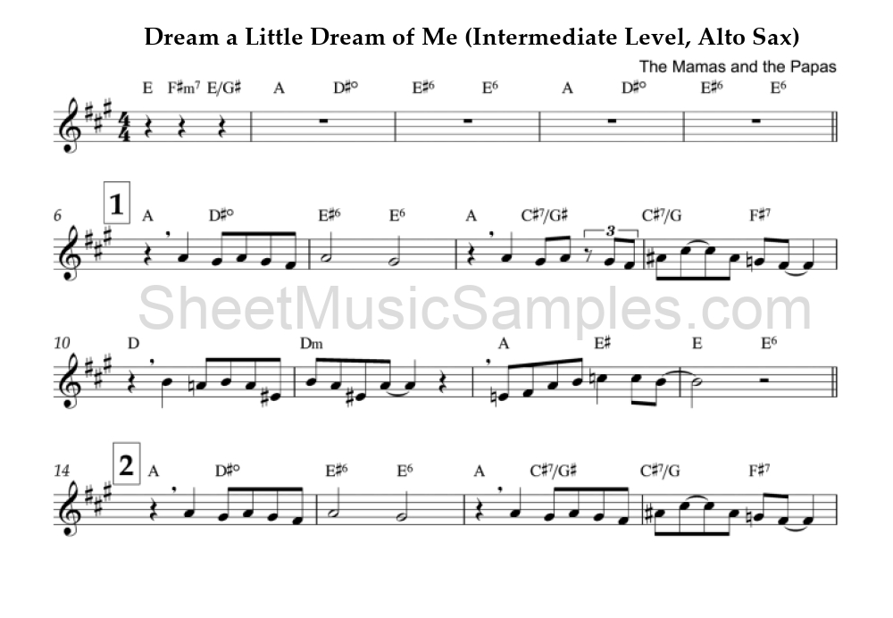 Dream a Little Dream of Me (Intermediate Level, Alto Sax)