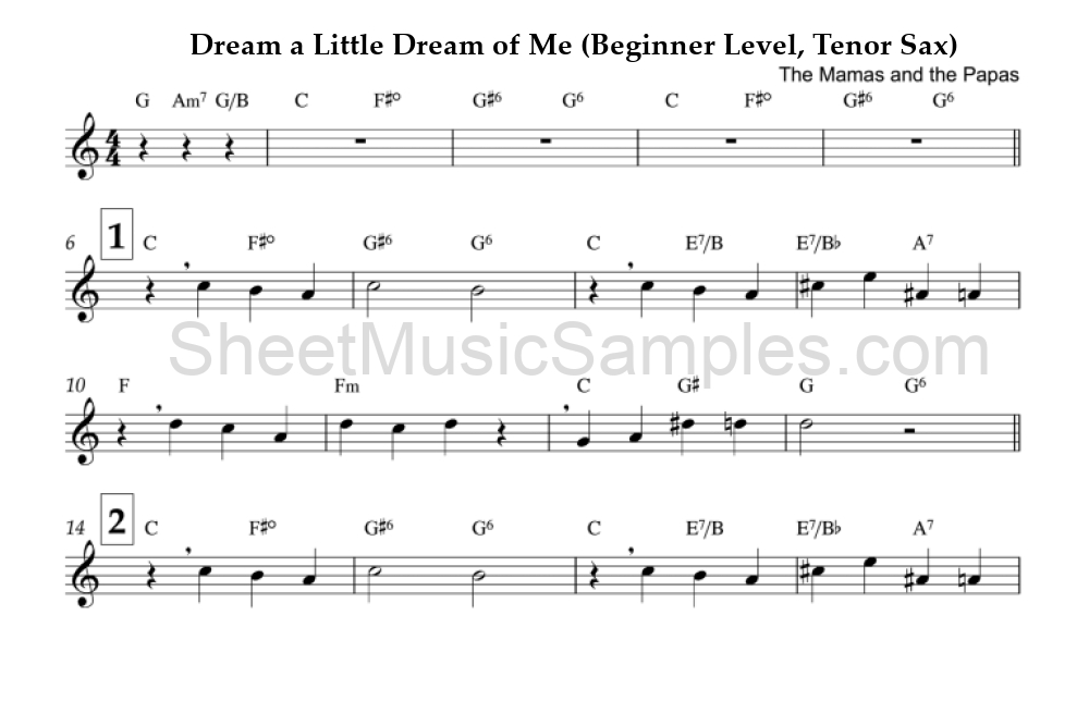 Dream a Little Dream of Me (Beginner Level, Tenor Sax)