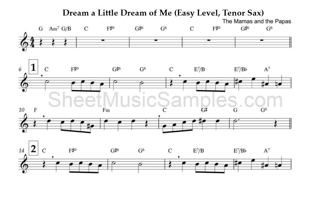 Dream a Little Dream of Me (Easy Level, Tenor Sax)