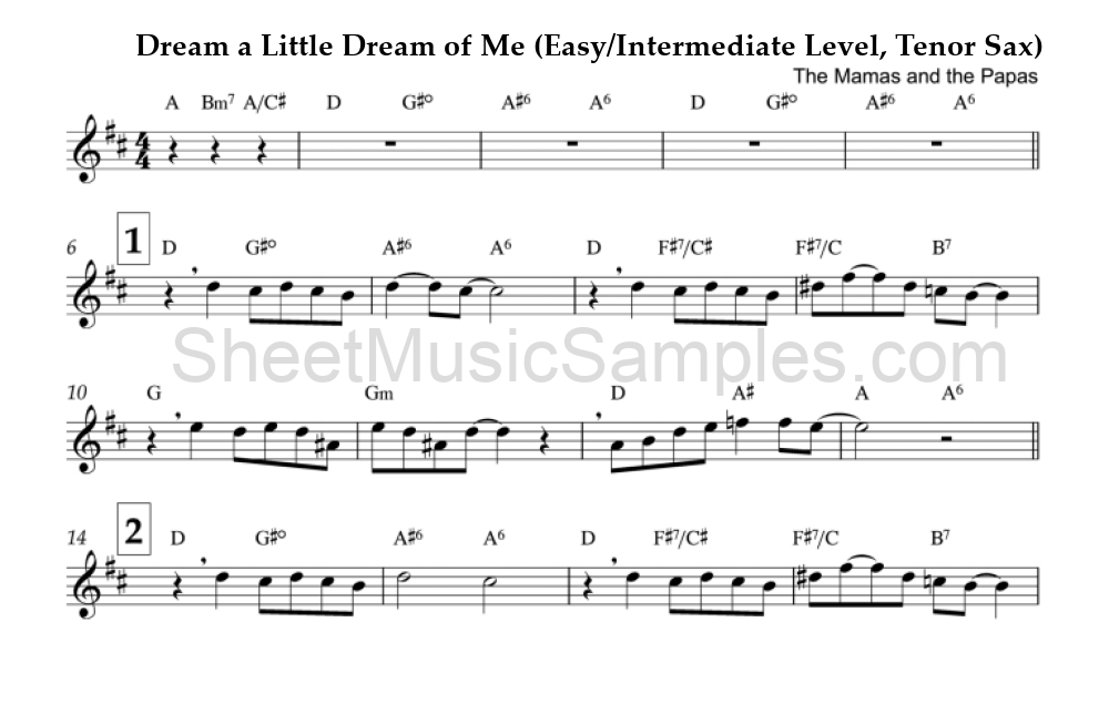 Dream a Little Dream of Me (Easy/Intermediate Level, Tenor Sax)