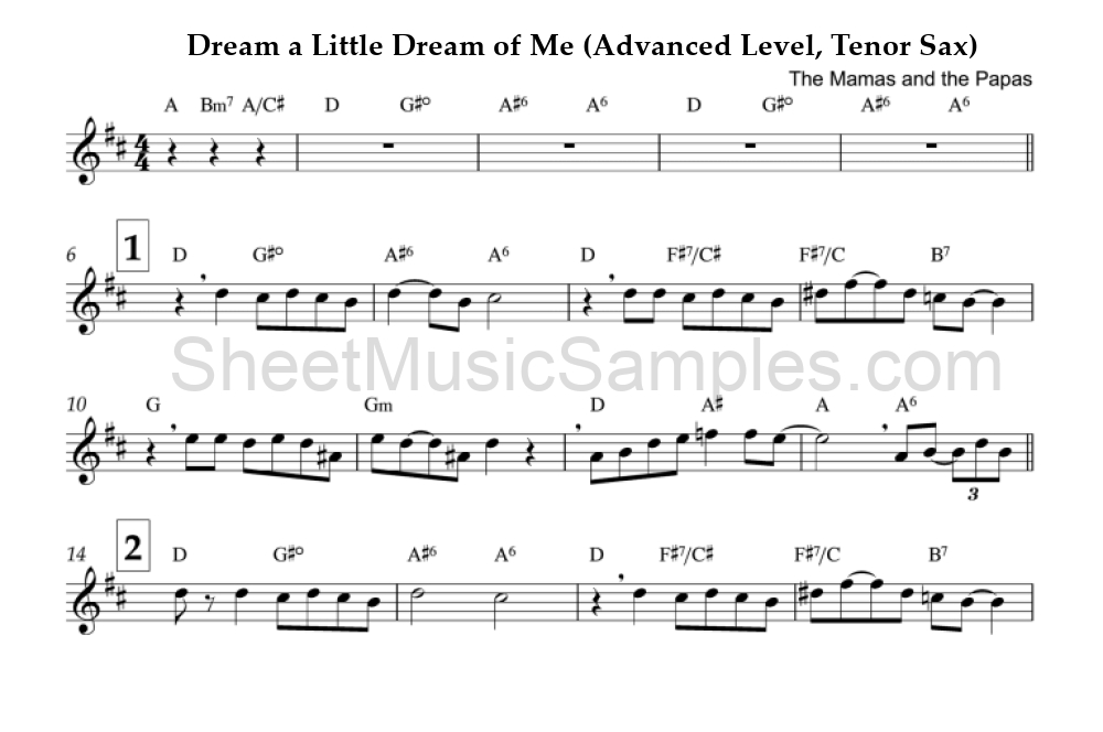 Dream a Little Dream of Me (Advanced Level, Tenor Sax)