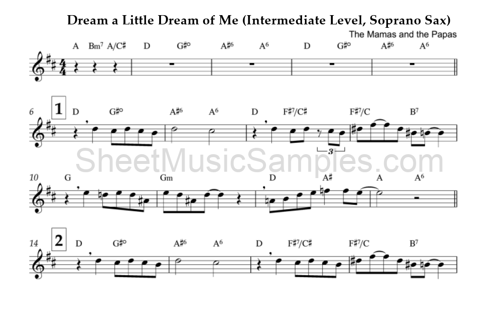 Dream a Little Dream of Me (Intermediate Level, Soprano Sax)