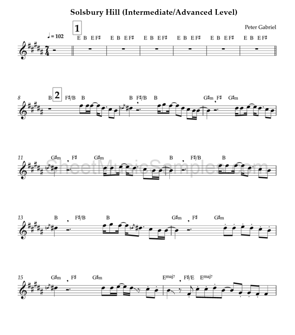 Solsbury Hill (Intermediate/Advanced Level)