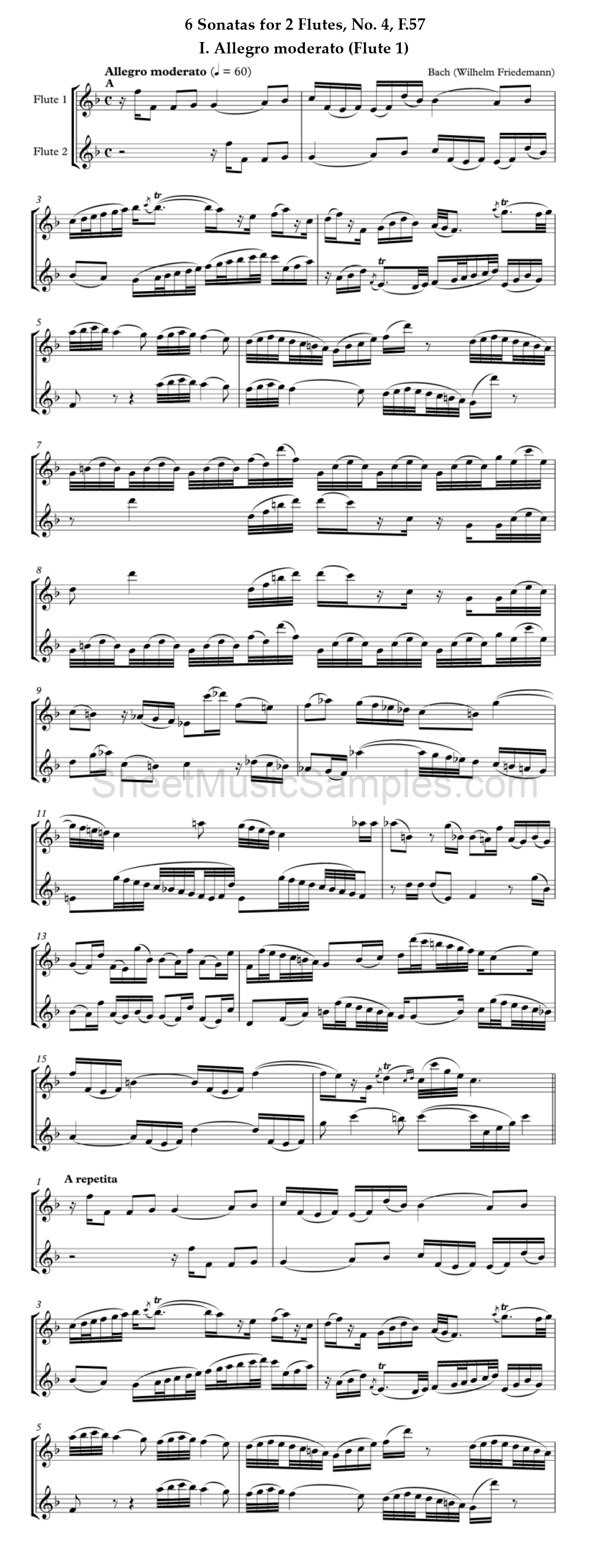 6 Sonatas for 2 Flutes, No. 4, F.57 - I. Allegro moderato (Flute 1)