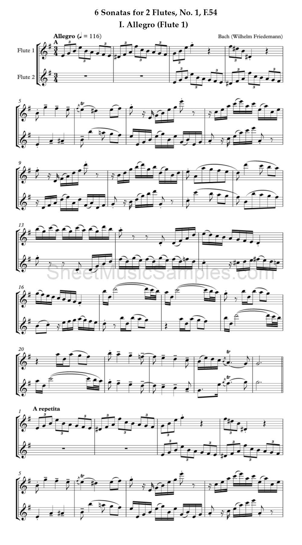 6 Sonatas for 2 Flutes, No. 1, F.54 - I. Allegro (Flute 1)