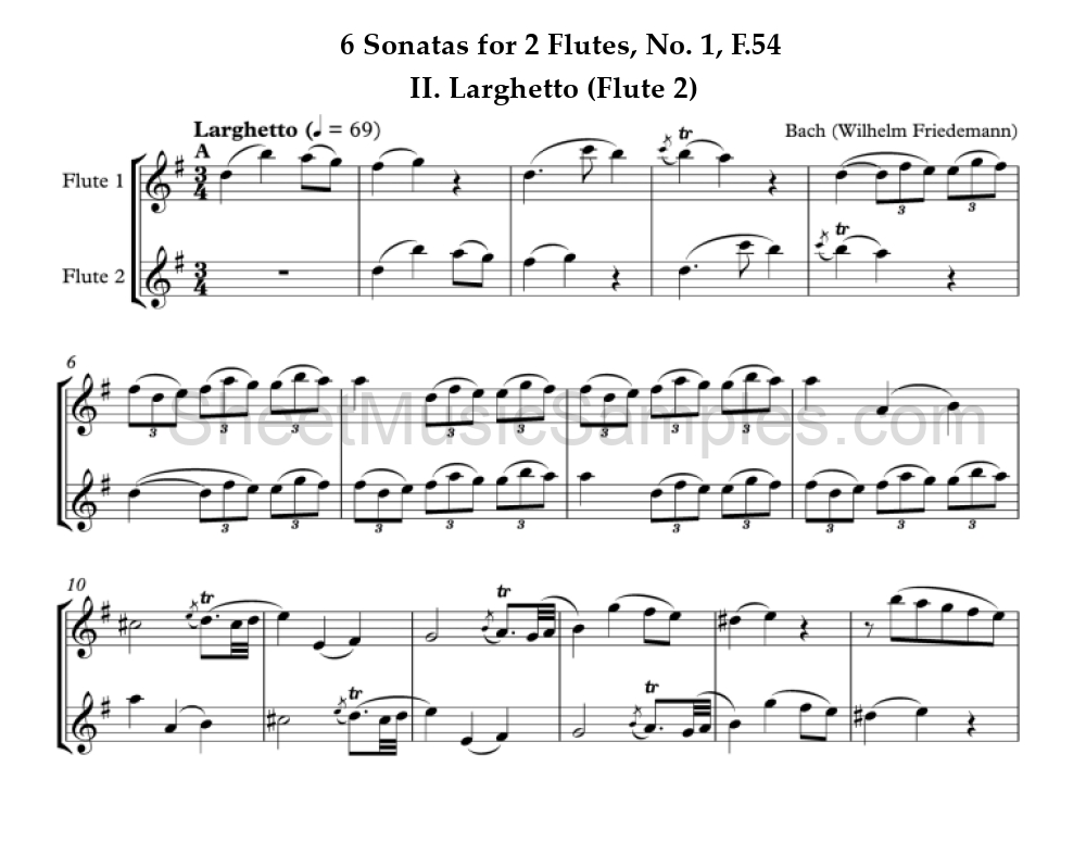 6 Sonatas for 2 Flutes, No. 1, F.54 - II. Larghetto (Flute 2)