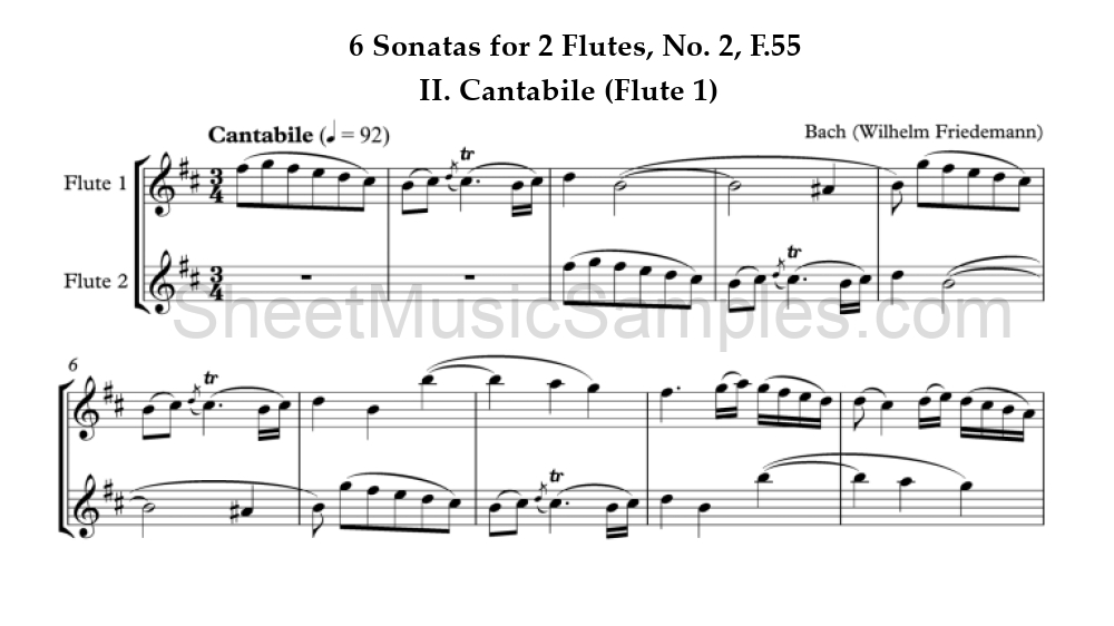 6 Sonatas for 2 Flutes, No. 2, F.55 - II. Cantabile (Flute 1)