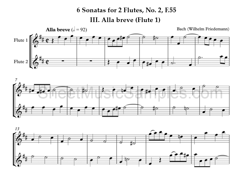 6 Sonatas for 2 Flutes, No. 2, F.55 - III. Alla breve (Flute 1)