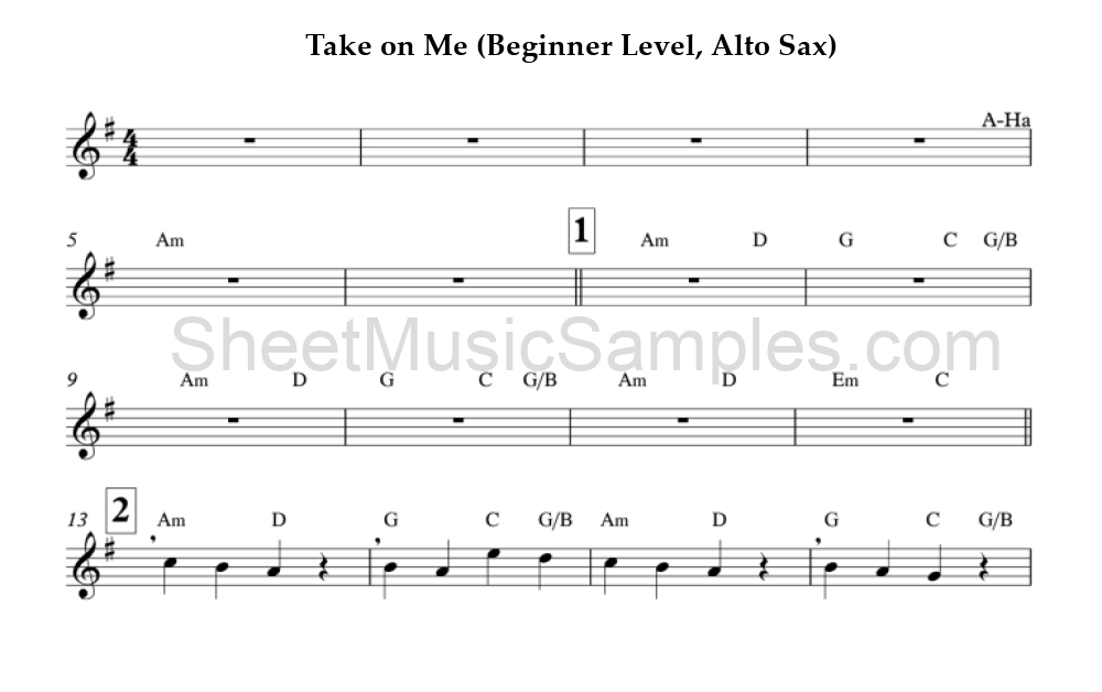 Take on Me (Beginner Level, Alto Sax)