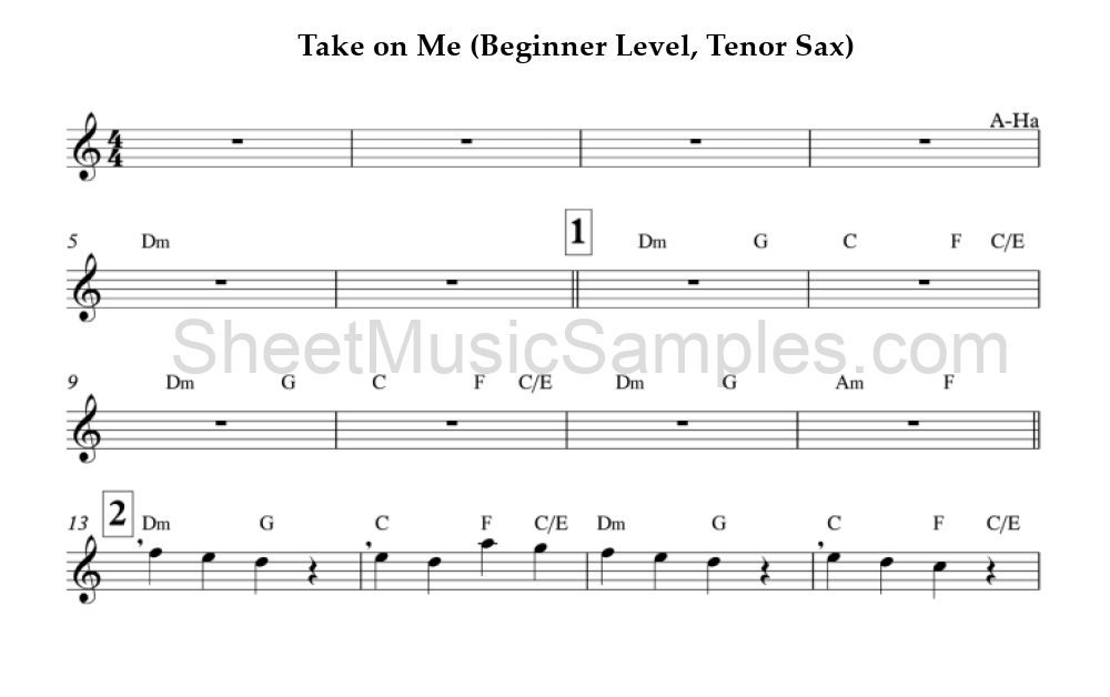 Take on Me (Beginner Level, Tenor Sax)