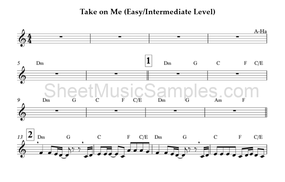 Take on Me (Easy/Intermediate Level)