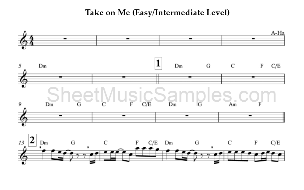 Take on Me (Easy/Intermediate Level)