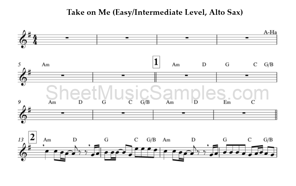 Take on Me (Easy/Intermediate Level, Alto Sax)