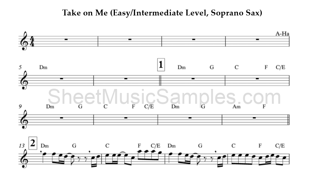 Take on Me (Easy/Intermediate Level, Soprano Sax)