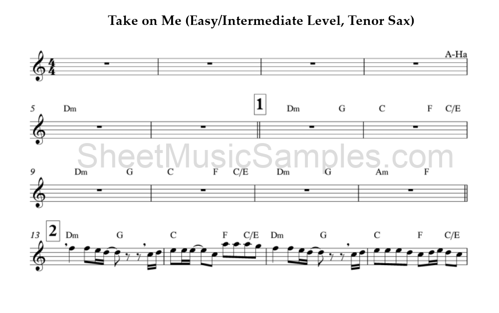 Take on Me (Easy/Intermediate Level, Tenor Sax)