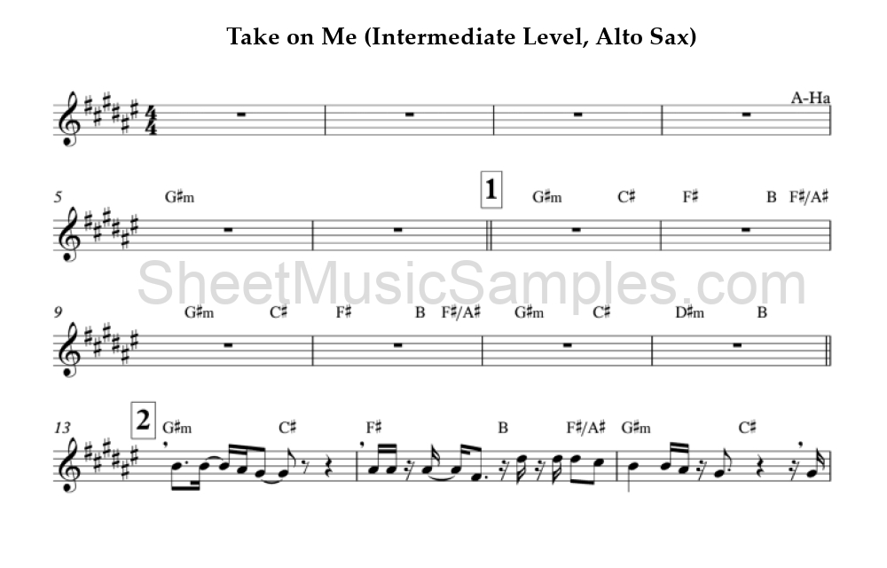 Take on Me (Intermediate Level, Alto Sax)