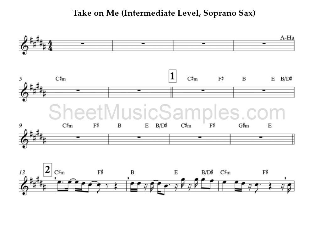 Take on Me (Intermediate Level, Soprano Sax)