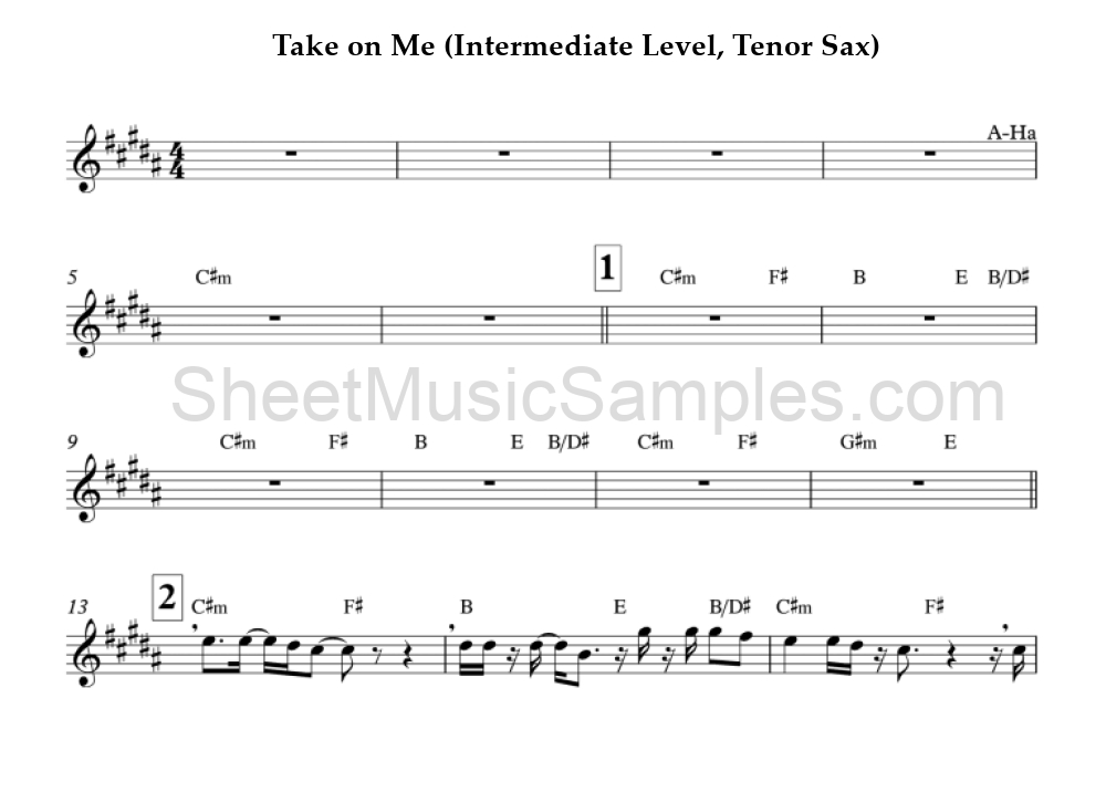 Take on Me (Intermediate Level, Tenor Sax)