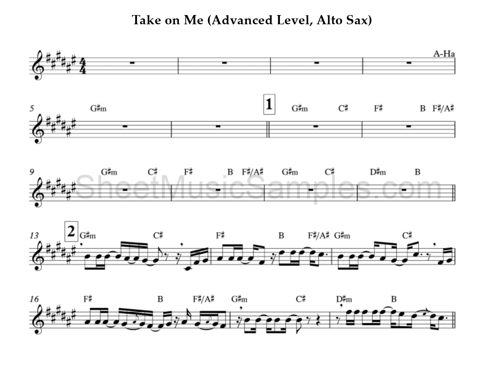 Take on Me (Advanced Level, Alto Sax)