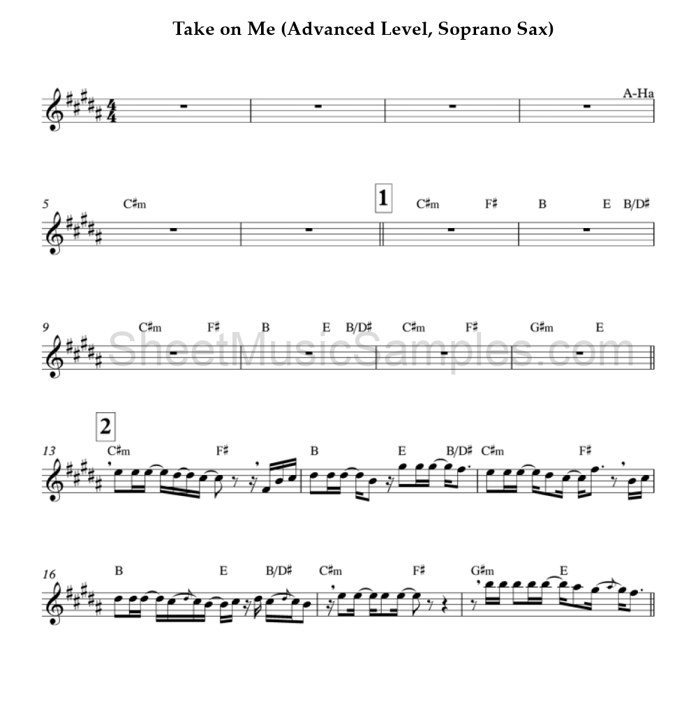 Take on Me (Advanced Level, Soprano Sax)